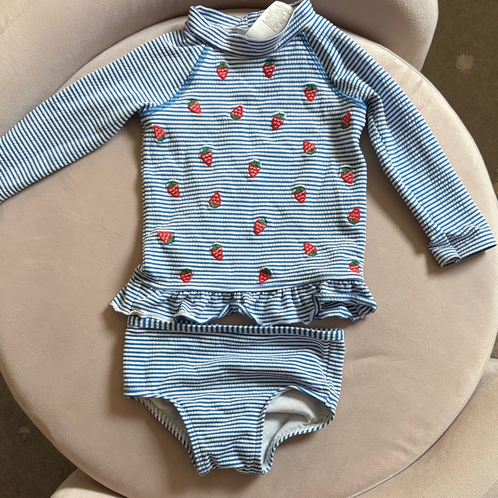 Two Piece baby Boden Swim Set with Strawberry Print